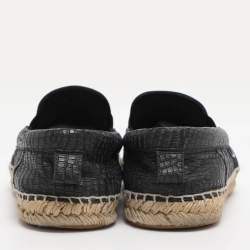 Pre Owned Jimmy Choo Dark Navy Croc Embossed Leather Vlad Slip On Sneakers Size 39.5