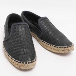 Pre Owned Jimmy Choo Dark Navy Croc Embossed Leather Vlad Slip On Sneakers Size 39.5