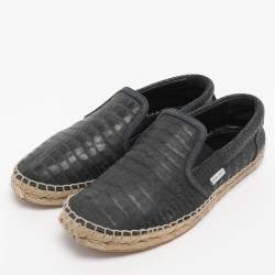 Pre Owned Jimmy Choo Dark Navy Croc Embossed Leather Vlad Slip On Sneakers Size 39.5