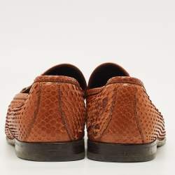 Pre Owned Jimmy Choo Size 42.5 Tan Python Leather Slip On Loafers