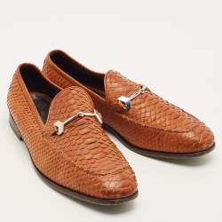 Pre Owned Jimmy Choo Size 42.5 Tan Python Leather Slip On Loafers