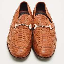 Pre Owned Jimmy Choo Size 42.5 Tan Python Leather Slip On Loafers