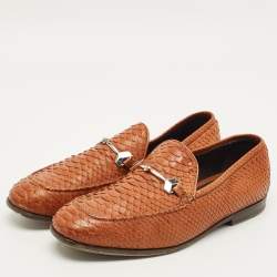 Pre Owned Jimmy Choo Size 42.5 Tan Python Leather Slip On Loafers