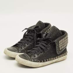 Pre Owned حذاء رياضي جيمي تشو سبنسر جلد وصوف رمادي مرصع برباط مقاس 41