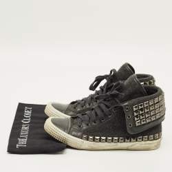 Pre Owned حذاء رياضي جيمي تشو سبنسر جلد وصوف رمادي مرصع برباط مقاس 41