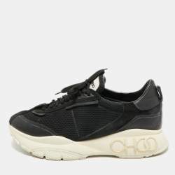 Pre Owned Jimmy Choo Raine Size 42 Black Leather and Mesh Lace Up Sneakers
