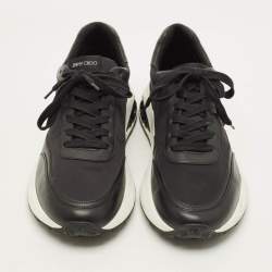 Pre Owned Jimmy Choo Memphis Size 44 Black Leather and Neoprene Lace Up Sneakers