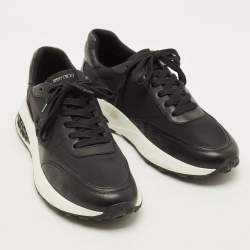 Pre Owned Jimmy Choo Memphis Size 44 Black Leather and Neoprene Lace Up Sneakers