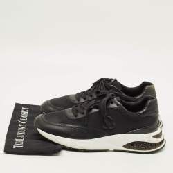 Pre Owned Jimmy Choo Memphis Size 44 Black Leather and Neoprene Lace Up Sneakers