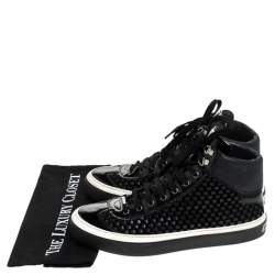 مملوكة مسبقًا Jimmy Choo Black Woven Leather Argyle High Top Sneakers Size 42