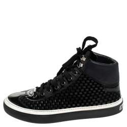 Jimmy Choo Black Woven Leather Argyle High Top Sneakers Size 42