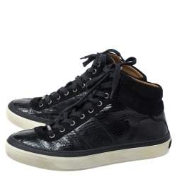 Jimmy Choo Black Suede And Python Embossed Leather High Top Sneakers Size 42