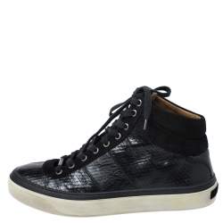 Jimmy Choo Black Suede And Python Embossed Leather High Top Sneakers Size 42