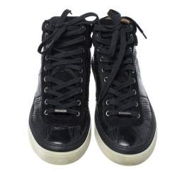 Jimmy Choo Black Suede And Python Embossed Leather High Top Sneakers Size 42