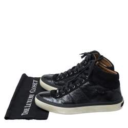 Jimmy Choo Black Suede And Python Embossed Leather High Top Sneakers Size 42