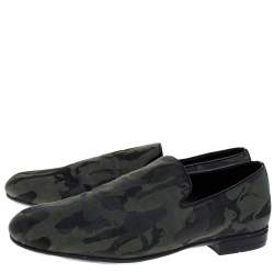 Jimmy Choo Green/Black Camouflage Fabric Sloane Smoking Slippers Size 43