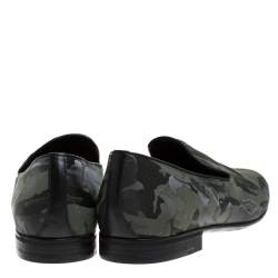Jimmy Choo Green/Black Camouflage Fabric Sloane Smoking Slippers Size 43
