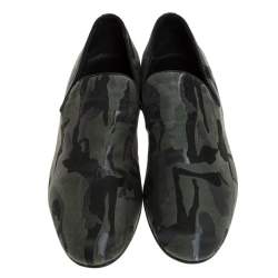 Jimmy Choo Green/Black Camouflage Fabric Sloane Smoking Slippers Size 43