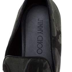 Jimmy Choo Green/Black Camouflage Fabric Sloane Smoking Slippers Size 43