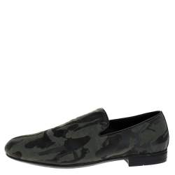 Jimmy Choo Green/Black Camouflage Fabric Sloane Smoking Slippers Size 43
