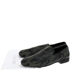 Jimmy Choo Green/Black Camouflage Fabric Sloane Smoking Slippers Size 43