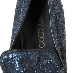 Jimmy Choo Blue Glitter Devour Smoking Slippers Size 42
