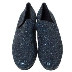 Jimmy Choo Blue Glitter Devour Smoking Slippers Size 42