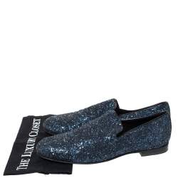 Jimmy Choo Blue Glitter Devour Smoking Slippers Size 42