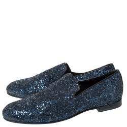 Jimmy Choo Blue Glitter Devour Smoking Slippers Size 42