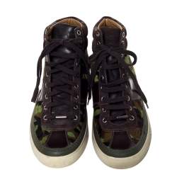 Jimmy Choo Camouflage Printed Pony Hair Belgravia High Top Sneakers Size 44