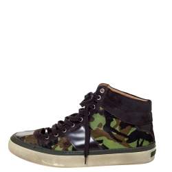 Jimmy Choo Camouflage Printed Pony Hair Belgravia High Top Sneakers Size 44
