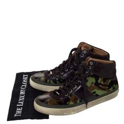 Jimmy Choo Camouflage Printed Pony Hair Belgravia High Top Sneakers Size 44