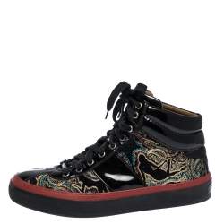 Jimmy Choo Multicolor Printed Canvas and Patent Leather High Top Sneakers Size 41