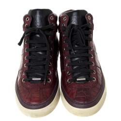 Jimmy Choo Burgundy Croc Embossed Leather Belgravia High Top Sneakers Size 42