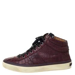 Jimmy Choo Burgundy Croc Embossed Leather Belgravia High Top Sneakers Size 42