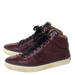 Jimmy Choo Burgundy Croc Embossed Leather Belgravia High Top Sneakers Size 42