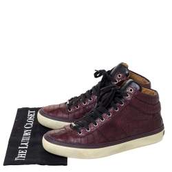Jimmy Choo Burgundy Croc Embossed Leather Belgravia High Top Sneakers Size 42