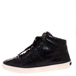 Jimmy Choo Black Croc Embossed Leather Belgravia High Top Sneakers Size 44
