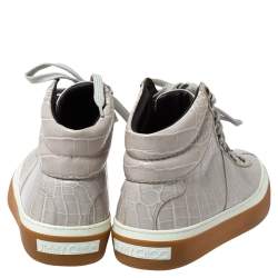 Jimmy Choo Grey Croc Embossed Leather High Top Sneakers Size 43