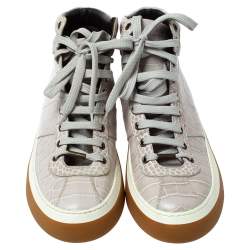 Jimmy Choo Grey Croc Embossed Leather High Top Sneakers Size 43