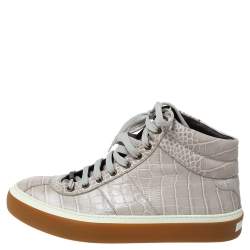 Jimmy Choo Grey Croc Embossed Leather High Top Sneakers Size 43