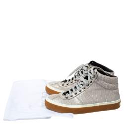 Jimmy Choo Grey Croc Embossed Leather High Top Sneakers Size 43