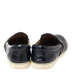 Jimmy Choo Navy Blue Croc Embossed Leather Slip On Sneakers Size 42