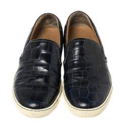 Jimmy Choo Navy Blue Croc Embossed Leather Slip On Sneakers Size 42