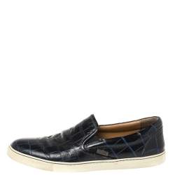 Jimmy Choo Navy Blue Croc Embossed Leather Slip On Sneakers Size 42