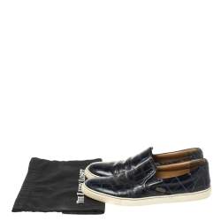 Jimmy Choo Navy Blue Croc Embossed Leather Slip On Sneakers Size 42