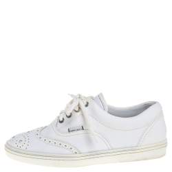 Jimmy Choo White Brogue Leather Brian Sneakers Size 40.5