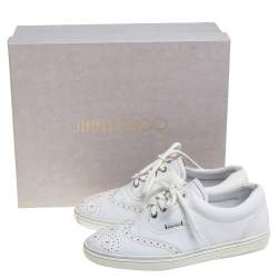 Jimmy Choo White Brogue Leather Brian Sneakers Size 40.5