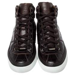 Pre Owned Jimmy Choo Brown Crocodile Embossed Leather Belgravia High Top Sneakers Size 43