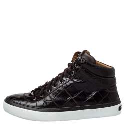 Pre Owned Jimmy Choo Brown Crocodile Embossed Leather Belgravia High Top Sneakers Size 43
